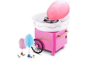 KEVO Machine à barbe à papa rétro avec 10 bâtonnets et gobelet mesureur selon le modèle d'un appareil à barbe à papa de 1900, Cotton Candy Machine pour anniversaire d'enfant,Rouge (31 * 31 * 30cm)