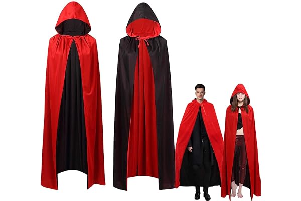 AIXIMA Capes d'halloween,Cape de Costume d'halloween,Adulte Cape De Vampire,Unisexe Cape à Capuche Halloween,Noir Rouge Réversible Cape,Capes de Cosplay Costumes
