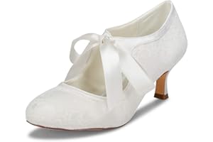 JIAJIA 140311 Bridal Lace Satin Low Heel Closed Toe Prom Party Dance Wedding Shoes