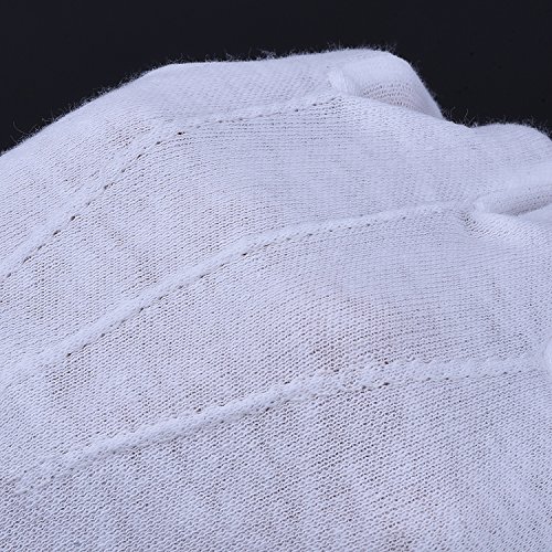Blulu Weiß Genähte Baumwollhandschuhe Parade Handschuhe mit Schnappverschluss, 2 Paar - 6
