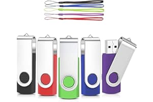 ARETOP Clé USB 32Go Lot de 5 Flash Drive 2.0 Mémoire Stick Stockage Pivotantes Porte Clef USB U Disque 5 Couleurs Mélangées avec des Cordes