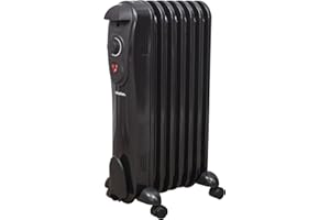 Schallen 1500W 7 Fin Portable Electric Slim Oil Filled Radiator Heater with Adjustable Temperature Thermostat, 3 Heat Settings & Safety Cut Off (Black)