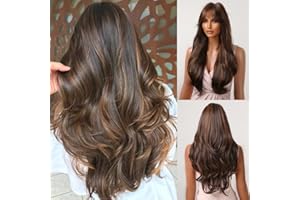 Allbell Lange Braun Lockige Perücken für Schwarze Frauen Gemischt Rot mit Bangs Synthetische Perücke für den täglichen Gebrauch