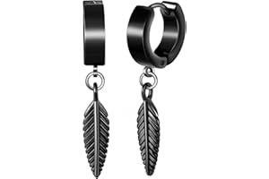 Yumilok Boucles d'oreilles en Acier Inoxydable pour Homme: Hip Hop Bagues d'oreilles avec Pendentif de Plume - Créatif Femme Créole Tendance - Bijoux Fantaisie Adolescent Décoration