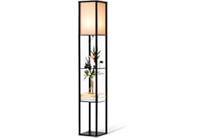 Neviland Floor Lamps with Shelves for Living Room, 3 Layers Morden Standard Lamp with LED Light for Bedroom, Office, Black