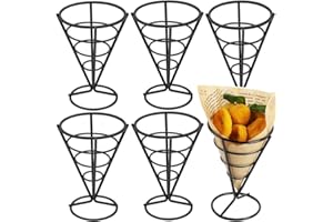YouXiaor Edelstahl Pommes Ständer, 6 Stück Pommeshalter Pommestütenhalter Kegelform Pommes Frites Halter Französische Pommes Stehen Korb Pommestüten Halter Spitztüten-Ständer für Pommes