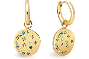 SINGULARU - Pendientes Aro Bling. Colgante de Acero Inoxidable con Baño en Oro de 18Kt. Cierre Congo/Click. Joyas para Mujer