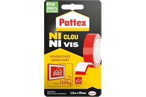 Pattex Ni Clou Ni Vis | Ruban adhésif double face ultra fort (rouleau de 1,5 m x 19 mm) – Adhésif de montage pour intérieur & extérieur – Maximum 120 kg par rouleau