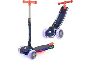 Zoom Cruzer Kids 3 Wheel Scooter - Big Wheels Light Up Scooter For Boys Age 4-10 - Height Adjustable Handlebars - Easy Foldable Design (Colour Blue)