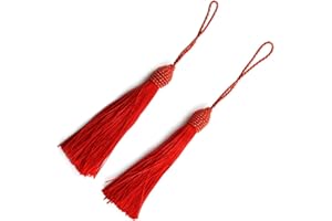 MAKHRY 20pcs 15.5cm/6 Inches Silky Floss bookmark Tassels with 2-Inch Cord Loop and Small Chinese Knot for Jewelry Making, Souvenir, Bookmarks, DIY Craft Accessory (Red)