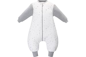 Miracle Baby Saco de Dormir para Bebé con Pies, Algodón 100%, 2.5 TOG Pijama Manta con Mangas Extraíbles para Niños, Unisex, Ideal para Otoño e Invierno