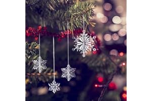 TXERFOLG 45 Stück Klare Schneeflocken kristall Ornamente Weihnachtsbaum Anhänger Acryl Schneeflocken mit Einer 15M Langen transparenten Linie Weihnachtsdeko DIY | 3 Stile | Ø42mm Ø52mm Ø72mm