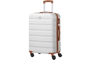 AnyZip Hartschalen-Koffer Reisekoffer Leichtgewicht Trolley PC ABS Rollkoffer mit TSA-Schloss und 4 Rollen（Weiß-Braun,Mittlerer Koffer）