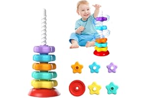 SPEPROECO Spinning Stacking Toys, Baby Sensory Spin Gears Stacking Toy, Rainbow Spinning Wheel Toy Toddler Stacking Toy Early Education Kids Brain Development Toy for 12 Months (A-5 Tier)