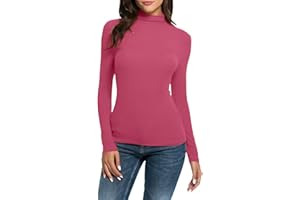GENERIC Sous-vêtement pour femme à manches longues Dune Pull à col roulé en coton à manches longues doux stretch Couleur unie Pull avec col montant T-shirt coupe slim