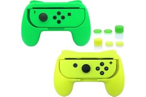 FASTSNAIL Grips Competible with Nintendo Switch &OLED Model for Controller,Wear-resistant Handle Kit for Nintendo Switch &OLED Model for Controller,2 Pack with 6 Thumb Grips (Matte Green,Matte Yellow)