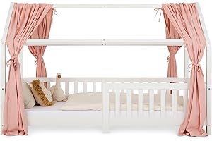 IDIMEX Lot de 2 Rideaux de lit NENA en Mousseline 100% Coton 125 x 310 cm, pour Lits cabanes Enfants, Tissu léger et Doux, Rose