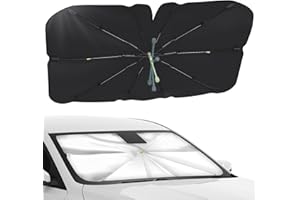 OVOISSTIY Parasol Coche Delantero, Parasol Paraguas Coche Delantero con Anti UV Rayos y Aislamiento Térmico, Sombrilla Plegable para Coche para Mayoría de Coches SUV Camiones(140 x 75 cm)
