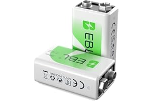 EBL Piles Rechargeables 9V en Ni-Mh à Longue Duréé, Lot de 2 Piles 9V Rechargeables 6F22 pour Les Multimesureurs, Détecteur de Fumée