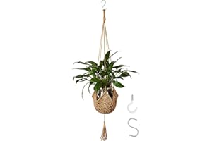 GIEEU – Perchas para plantas de macramé con cuerda de yute, cestas colgantes para macetas, soporte para macetas con 2 ganchos colgantes, para decoración de interiores, balcones, jardín en casa