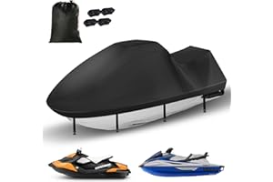 GRABADO Bache Jet Ski 420D Durable et imperméable, Housse Waverunner 3 Places avec 2 aérations, 4 Boucles Coupe-Vent, Housse Universelle Toutes Saisons pour Seadoo (Noir,XXL : 345-368 cm)