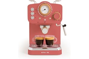 ‎CREATE CREATE / THERA RETRO/Halbautomatische Kaffeemaschine Terrakotta Matt und Holz / 20bar Druckpumpe, 1100W, 1.25L Wasserbehälter, für gemahlenen Kaffee, 55mm ESE-Pads, mit Dampfgarer, 1100W