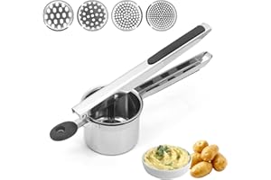 DingGreat Stainless Steel Potato Ricer Masher with 4 Interchangeable Discs-680g Heavy Duty Press for Fluffy Mashed Potatoes,Baby Food,Spaetzle & Fruit Juice - Dishwasher Safe Thickened Silicone Handle
