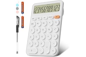 Calcolatrice Da Tavolo Per Ufficio Dimensioni Desktop 15,9 * 10,6 cm, Batteria DECKLIT Calcolatrice Grande a 12 cifre Ampio Display Chiaro, Calcolatrice Desktop Grande Tasti Grandi(Bianco)
