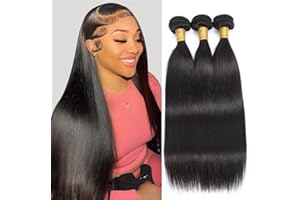 MsSunlight 12A Human Hair Bundles Straight Human Hair Bundles Weave Extensions Unprocessed Virgin Brazilian Hair Bundles Weft 3 Bundles Natural Color (Natural Black, 22 22 22 Inch)