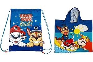 TJS THE JIREH STORE TJS Poncho Toalla y Mochila Cuerdas Patrulla Canina - Pack de Playa y Natación con Bolsa de Tela para Guardar Juguetes Playa y Accesorios Natacion | Poncho Surf Paw Patrol. 6-7 años