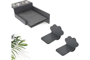 SONGWAY Mensole e Mangiatoia per Gatti - Ripiani con 2 Gradini e 2 Ciotole in Acciaio Inox, Stazione di Alimentazione Rialzata a Prova di Cane, Mobili da Parete