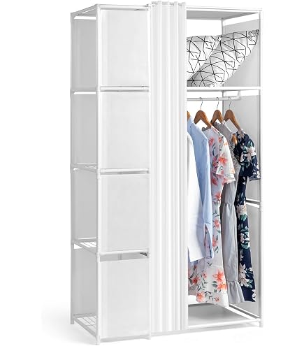 Mondeer Armoire De Rangement, Penderie Portable De 20 Cubes Avec 3 Tringles A Vetements Pour Ranger Vetements Chaussures Jouets Chambre Couloir Salon L145h181xp47 Cm Noir Et Blanc 74589065