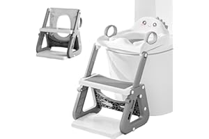 MOMTEND Riduttore Wc Bambini con Scaletta, 2 In 1 Scaletta Wc Per Water Bambini con Struttura a Triangolo, Paraspruzzi Estesi Regolabile e Pieghevole Sgabello Antiscivolo, Adattatore per Bambino e Cuscino