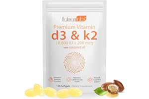 XAYGHE Premium Vitamin D3 & Vitamin K2 (MK-7) Softgels 120 Count Easy-Swallow VIT D3 K2 with Coconut Oil Gluten Free, High Strength Vitamin D3 and K2 Supplements