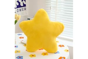 Bettschlange Cuddly Cushion Children, Star Children's Cushion, Soft Fluffy Star Cushion, Children's Room Star Shape Decorative Cushion for Girls and Boys, Home Bedroom, Yellow, 30 x 30 cm
