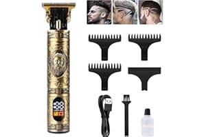 XINYUNXIN Tagliacapelli uomo regolabarba, kit di manutenzione per tagliacapelli con schermo LCD, tagliacapelli a lama a T senza fili, rasoio da uomo USB ricaricabile con 3 pettini guida (#2)