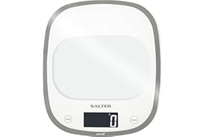 Salter 1050 WHDR Elektroniczna waga kuchenna Curve, zakres do 5 kg, pomiar ilosci plynów, tarowanie, latwy odczyt, waga do wypieków/potraw, do domu/kuchni, 15-letnia gwarancja, baterie w zestawie