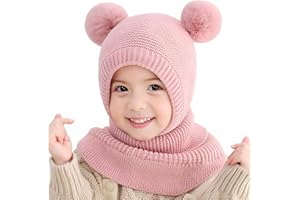 MAMUNU Kinder Wintermütze Mädchen, Warm Niedlich Schalmütze Strickmütze mit Bommel, Beanie Schlupfmütze mit Fleecefutter für Kinder Mädchen