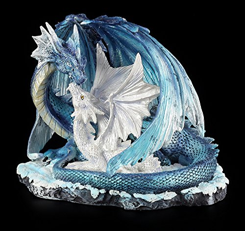 Drachen Figur – Mutter mit Jungem weiß-blau - 2