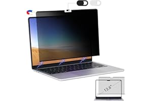 BlueSwan Filtre Magnétique pour écran de Confidentialité, 2024 2022 MacBook Air 13 M2 A2681 M3 A3113 avec écran 13,6", Protection D'écran Amovible Ultra-mince, Housse de Protection de L'appareil Photo