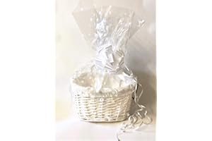 CHATTELS Make Your Own Hamper Kit WHITE Oval High back Willow Basket includes Bow & Cellophane Small Medium Or Large, Charity Prize Gift Leaving Present Wedding Xmas (WHITE LARGE OVAL HAMPER/WHITE DOT PAPER)