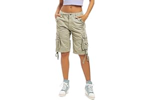 Aeslech Women's Loose Fit Cargo Shorts Cotton Casual Summer Bermuda Shorts with Multi Pockets