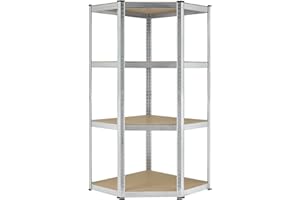 ‎JUSKYS Juskys Eckregal Lageregal Corner Easy 160 x 75 x 40-75 cm - 320 kg - 4 Böden aus MDF Holz - Metall verzinkt - Schwerlastregal Steckregal Kellerregal