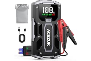 ACEZUK Arrancador de Coches 6000A, 12V Arrancador de Baterias de Coches (para 5.5L Disésel o 7.0L Gas), Jump Starter con 2.5 Inch Pantalla LCD, Clips de Seguridad Inteligentes, Luz LED