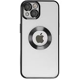 KZY İletişim Apple iPhone 13 ile Uyumlu ile uyumlu Kapak Yanları Renkli Lens Korumalı Logo G&ouml;steren Şeffaf Luxury Kılıf - Siy
