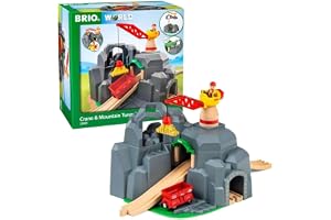 BRIO 33889 Bergstunnel med lyftkran | 33889 Crane & Mountain Tunnel 7 delar. Leksakstågstillbehör och skenor i trä. Från 3 år. För tågälskare.