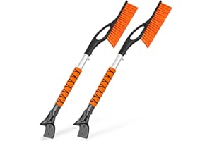 DAYOOH Eiskratzer Auto mit Besen Schneebesen Abnehmbarer Lang mit große Kante Borsten Ergonomischem Schaumstoffgriff für Auto Orange 2Packen