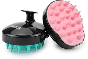 Hience 2-Pack Scalp Massager Shampoo Brush with Soft Silicone Bristles, Exfoliating Head Scrubber for Dandruff Removal and Hair Growth, Wet & Dry Hair, Black-Green & Black-Pink