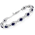 Gem Stone King 925 Sterling Silver Blue Sapphire Tennis Bracelet For Women (9.71 Cttw, Gemstone Birthstone, 7 Inch with 1 Inch Extender), 7", Metal Gemstone, Sapphire zirconia