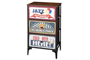 AKTIVE Max Home Commode de Chambre à Coucher Polyvalente, Graphisme Rétro et Vintage, 3 Tiroirs en Tissu Léger, 45X30X77 cm, Structure en Acier, Dessus en Bois, Tables de Chevet, Meubles de Salon